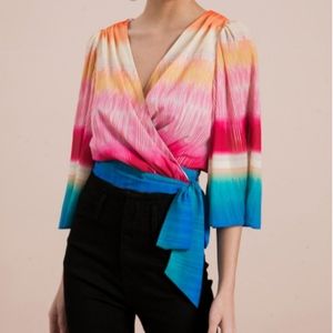 Vibrant colored wrap top